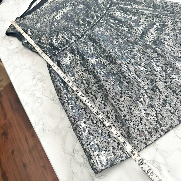 Elie Tahari Silver Sequin Black Mesh Mini Blouson Dress women's size small - Picture 10 of 14
